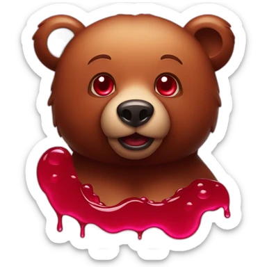 Bear drenched in cherry juice, smirk, red eyes sticker