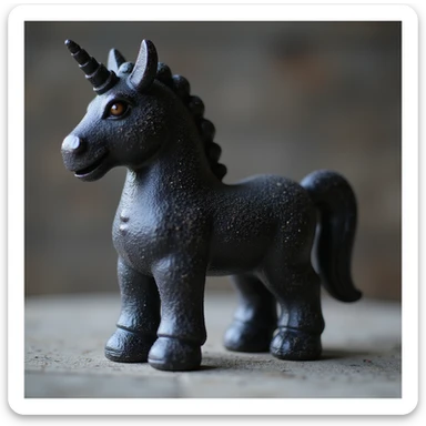 realistic black candy shaped like a unicorn, photorealistic style sticker