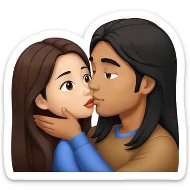 Caramel brown Guy with long black hair kissing brown hair Filipina sticker