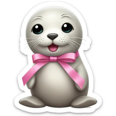 cute seal with a pink ribbon sticker