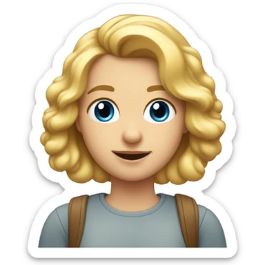 Crea un emoji de una chica con pelo lacio rubio hasta los hombros piel blanca pecas ojos azules  sticker