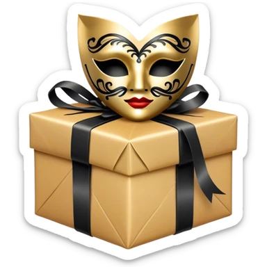 Gift wrapped with black rope and Tiny venetian mask sticker