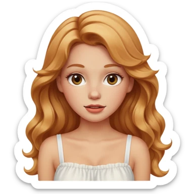 white girl with strawberry blonde super long wavy hair, white tube top, blushed cheeks sticker