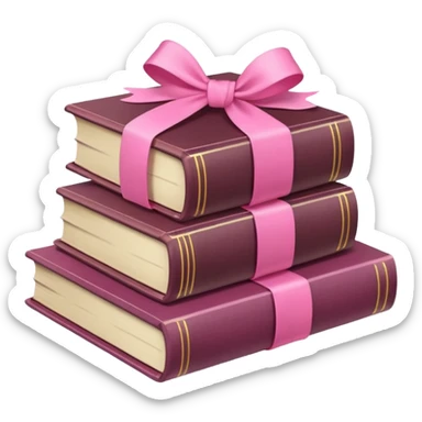 pile of books wrapped with a pink ribbon, iPhone emoji style, pink tones sticker