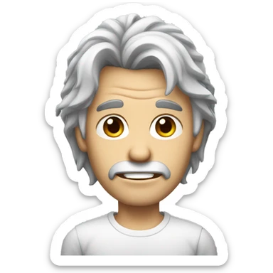 male,with white skin,gray-white gradient hair,Sharp teeth, black eyes,disheveled medium hair  sticker