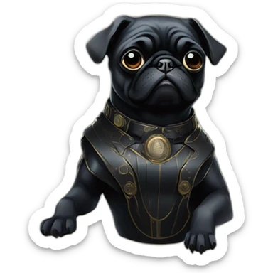 A cyberpunk black pug in Art Nouveau style during 1910 sticker