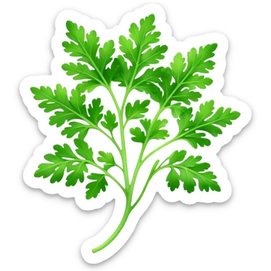 Cinematic Realistic Parsley Emoji, Fresh and vibrant, with bright green, frilly leaves that seem to shimmer with vitality. The plant exudes a sense of healthy growth and aromatic zest, inviting both beauty and flavor into any dish. Soft glowing outline, capturing the essence of freshness, health, and culinary delight in a sprig of parsley! sticker