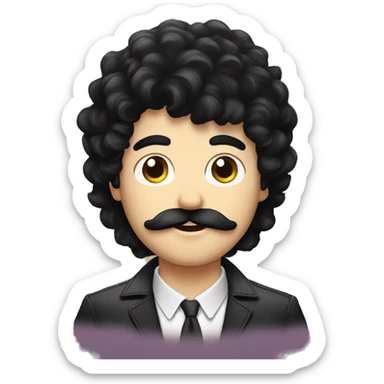 disco boy with black shaggy hair and moustache sticker