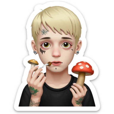 Generate a lil peep emoji eating some shrooms  sticker