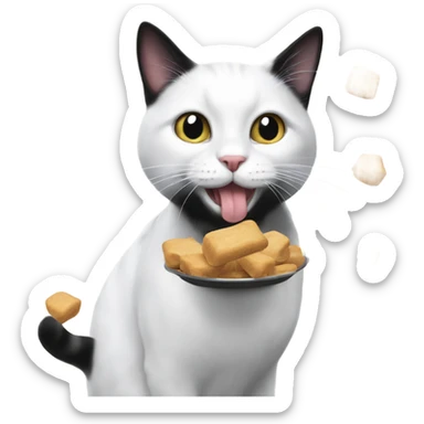 Black and white cat eating treats sticker