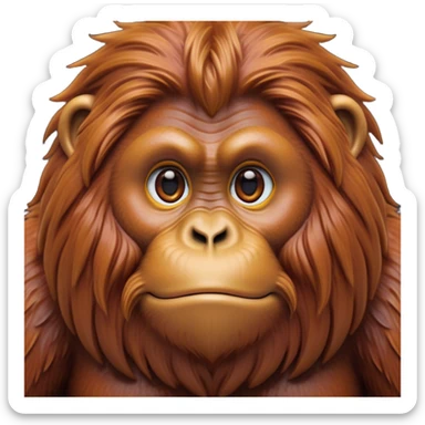 Cinematic Noble Orangutan Portrait Emoji, Poised and regal, with a robust, thoughtful build and deep, soulful eyes framed by rich, textured fur, Simplified yet sharp and sophisticated features, highly detailed, glowing with a soft, earthy glow, high shine, intelligent and contemplative, stylized with an air of ancient wisdom, focused and commanding, soft glowing outline, capturing the essence of a watchful and confident guardian that appears ready to step out of the screen with timeless authority! sticker