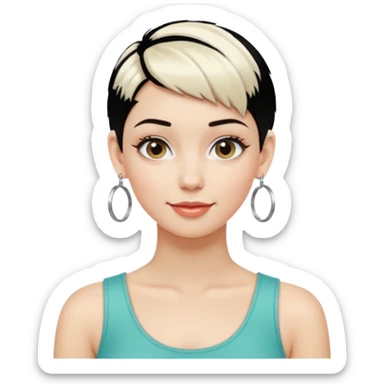 emoji of a young fashionable woman, short platinum blonde hair, wearing hoop earrings and a stylish top, cheerful look sticker