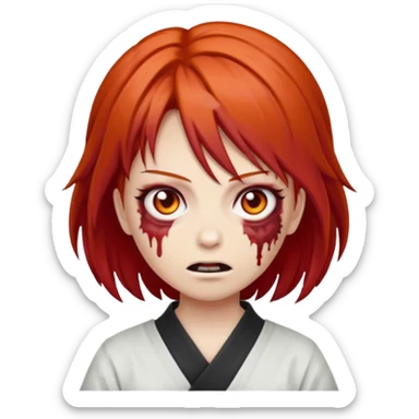 zombie emoji Paklov, dark orange red hair, hair styled in the shape of megumi from jujutsu kaizen, sticker