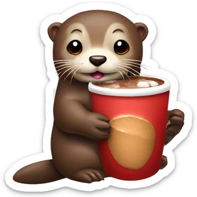 Otter with hot chocolate in its paws sticker