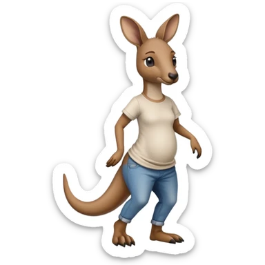 female kangaroo anthropomorphised wearing jeans and a t-shirt walking upright sticker
