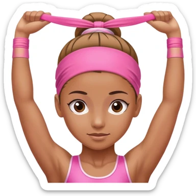 The face of a gymnast in a sports pink headband sticker