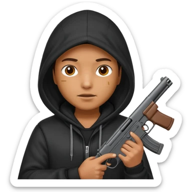 Una persona encapuchada con una pistola sticker