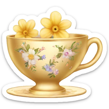Golden teacup with floral pattern  sticker