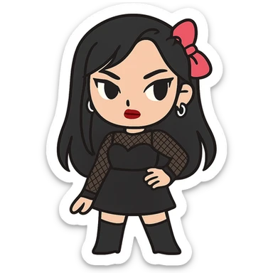 Transform the image into a K-pop girl crush style with bold attitude and dark edgy fashion. Preserve the transparent background. sticker