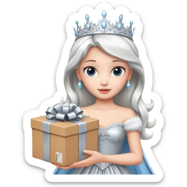 White Snow princess hold carton box gift sticker