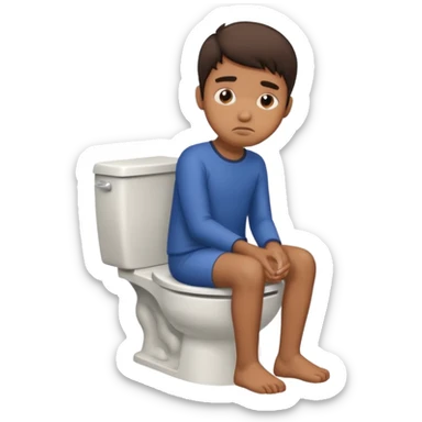 a brown boy sitting on a toilet with strained face sticker