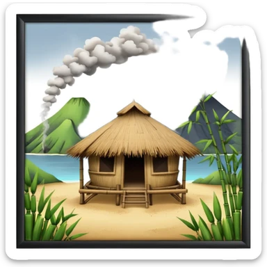 bamboo hut with volcano in the back sticker