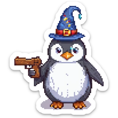A penguin wizard holding a glock sticker