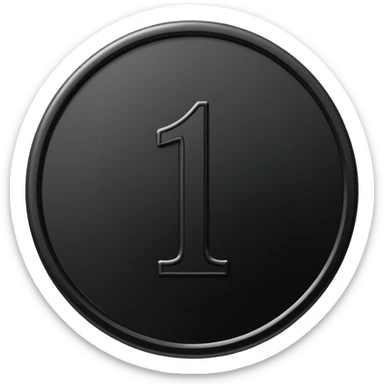 Emoji icon of a black coin with engraved number 1, minimalist style, isolated sticker