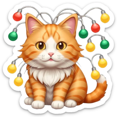 cat tangled up in christmas lights sticker