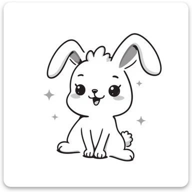 kawaii bunny plush toy with sparkly eyes and a huge smile, soft pastel colors, dreamy hand-drawn style sticker