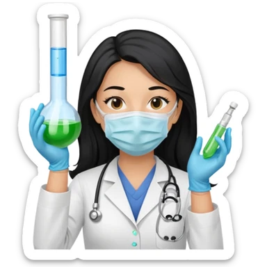 medica con guantes  y mascarilla e insumos lavoratorio pelo negro largo triguella sin testoscopio sticker