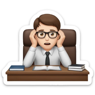 A white man with brown hairs, white skin,   sits at his desk in shock sticker