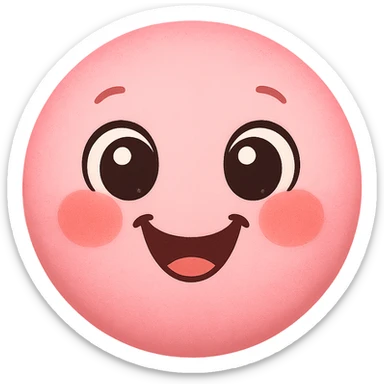 a new cute pink emoji, original design, round shape, big eyes, blushing cheeks, joyful expression sticker