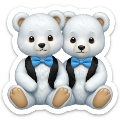 sweet same little white bears with blue bow tie sitting sticker