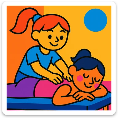 a girl giving a back massage, vibrant playful style sticker