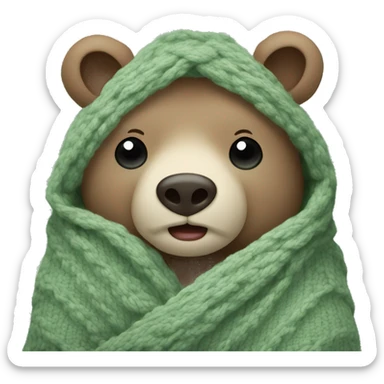 Cute Bear in cozy knitted Sage green blanket sticker