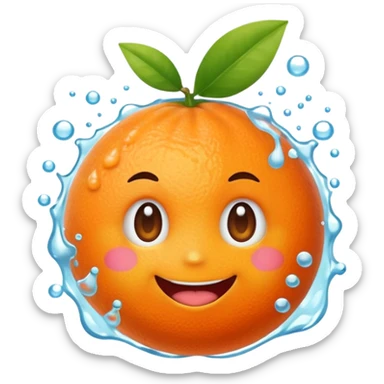 Cute emoji of a super-sweet mandarin orange with a fizzy soda-like feeling, juicy splash, bright orange color, happy expression, kawaii style, transparent background. sticker