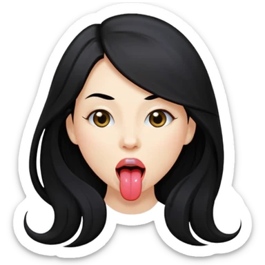 femme longs cheveux noire peau claire qui en tirant la langue sticker