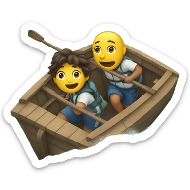 two friends escaping in boat in ocean sticker