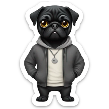 A black pug wearing clothes like a thug sticker