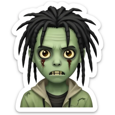 boy zombie with black dreadlocks, emo style, expressive face sticker
