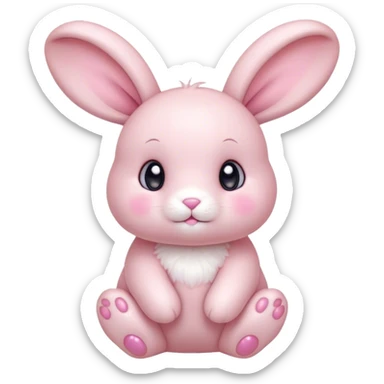 Cinematic adorable pastel pink bunny, chubby cheeks, tiny paws, sparkling round eyes, soft fur with a gentle glow, slightly tilted head, wearing a tiny bow, irresistibly cute and heartwarming. sticker