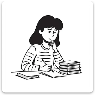 female student sitting at desk, taking notes, attentively listening to a lecture, focused expression sticker