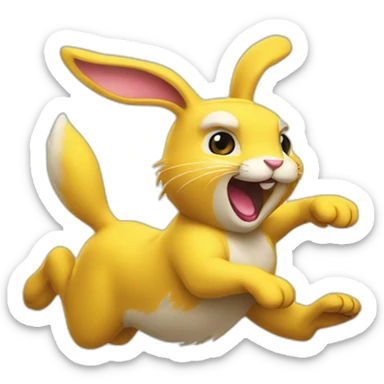 fierce looking yellow bunny running to the right sticker