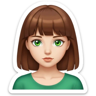 Девушка с коричневыми волосами и челкой и зелеными глазами sticker
