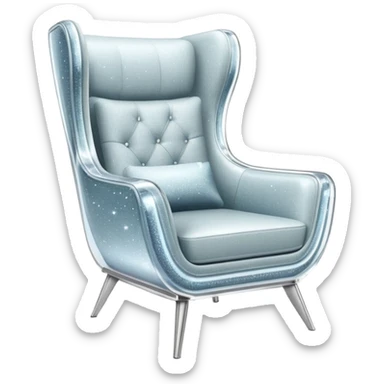 smartphone at an angle showing a clear, detailed armchair on the screen, product page layout, with sparkle effect on the left side sticker
