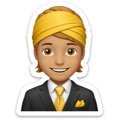 Character wearing yellow bandana and a suit sticker