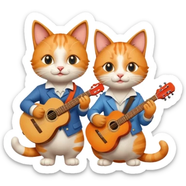 one happy cat dressed as a musician in love with another happy cat dressed as an artist sticker