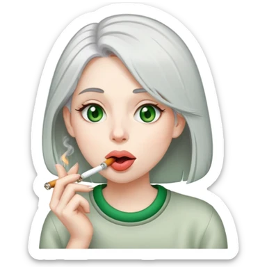 Girl with grey hair, green eyes, with her tongue out in the left side of the mouth and a ciggarete in the right side sticker