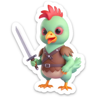chicken jockey baby zombie holding a tiny sword realistic feathers textures action scene sticker